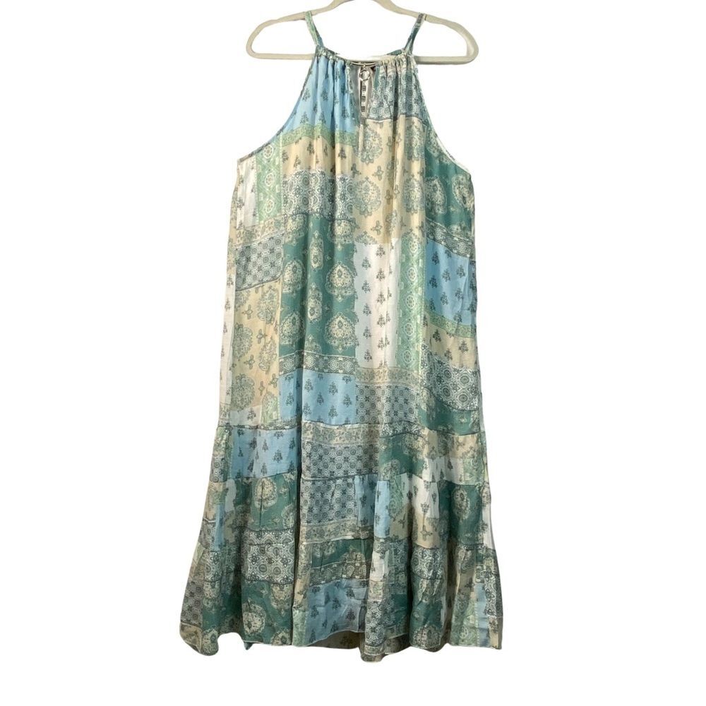 Mlle Gabrielle Floral Patchwork Halter Jewelry Accent Maxi Size 2x